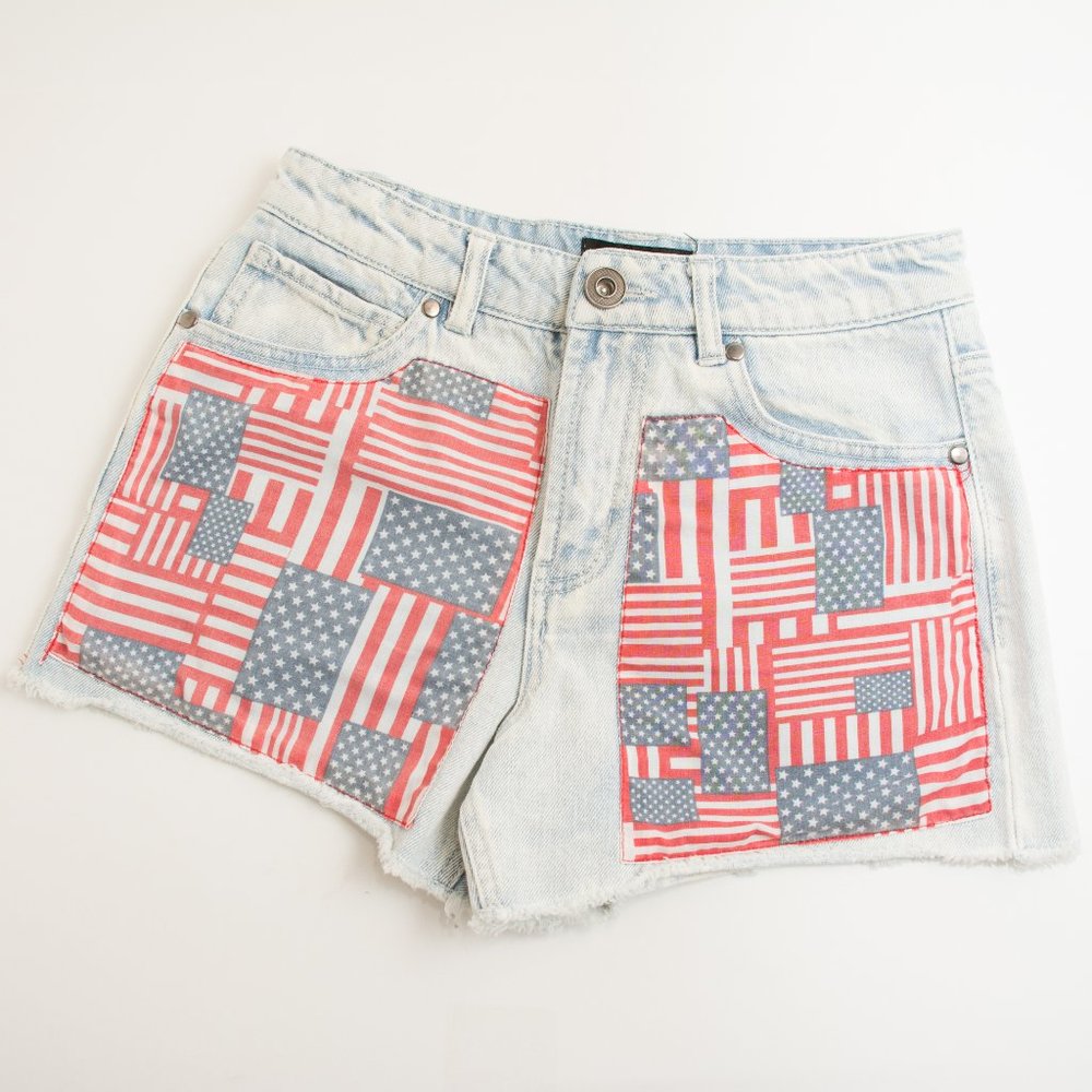 Forever 21 American Flag Jean Shorts Frayed Hem